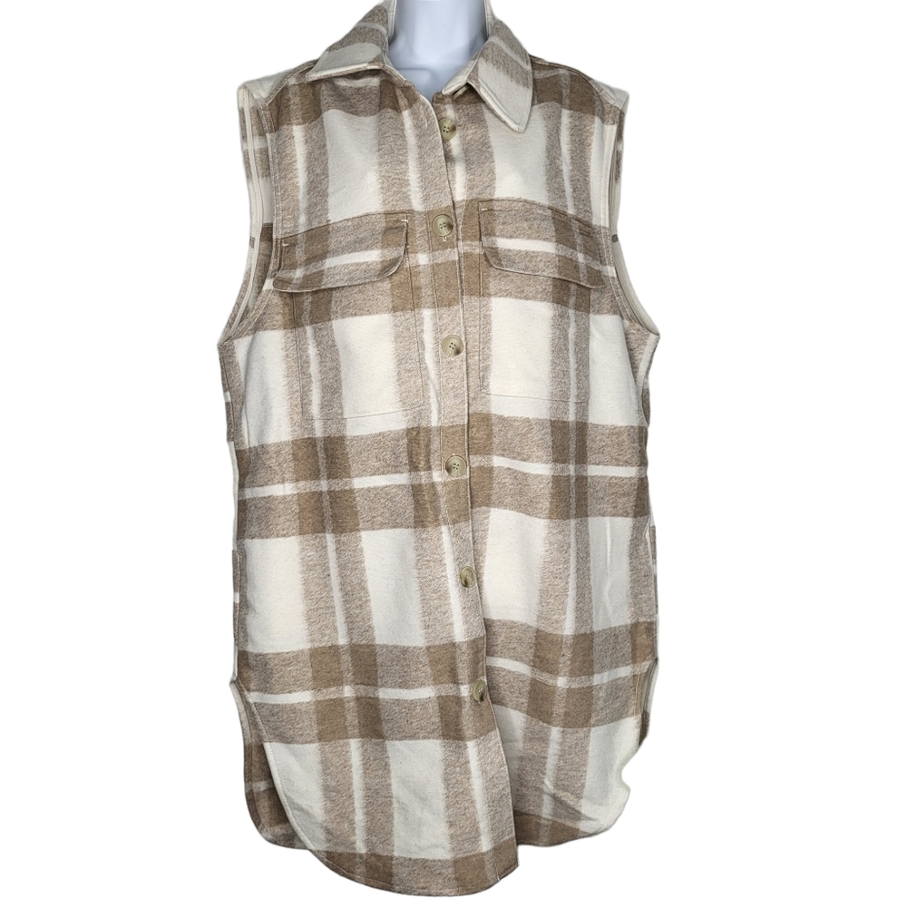 H&M plaid shirt jacket beige Sleeveless Tan Medium